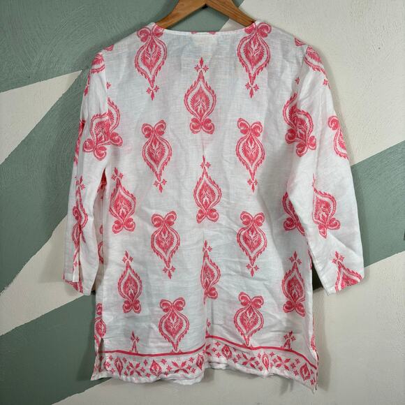 Charter Club Luxury Women Large White Pink Linen Light Soft Breathable Tunic Top - Picture 9 of 9